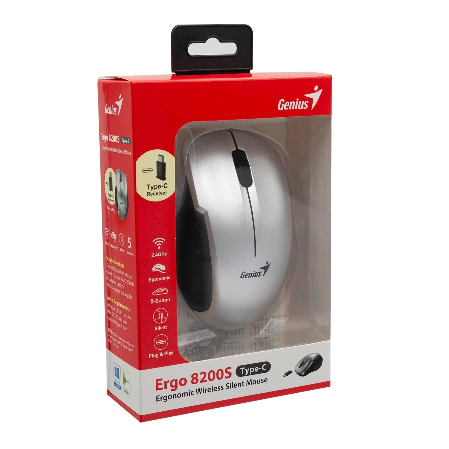 MOUSE TIPO C WIRELESS ERGO 8200S SILVER GENIUS     
31030029404